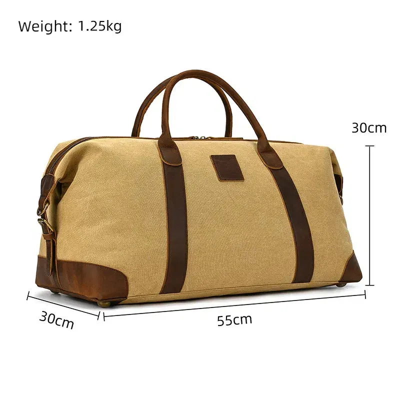 Waxed Canvas Duffle Bag with Genuine Leather