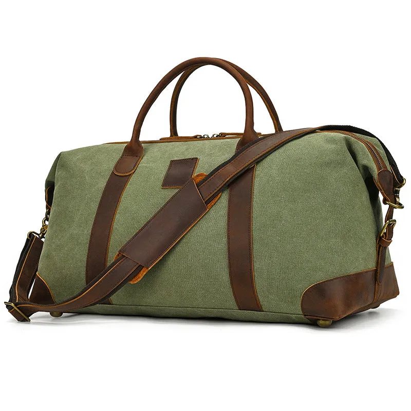 Waxed Canvas Duffle Bag with Genuine Leather
