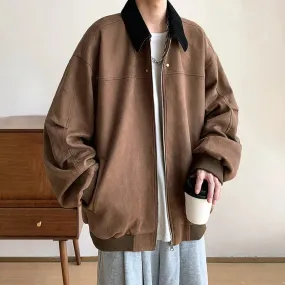 Wiaofellas  -  Brand Corduroy Piecing Jackets Man Vintage Suede Autumn New Fashion Zip-up Jackets Male Baggy Streetwear Mens Coat