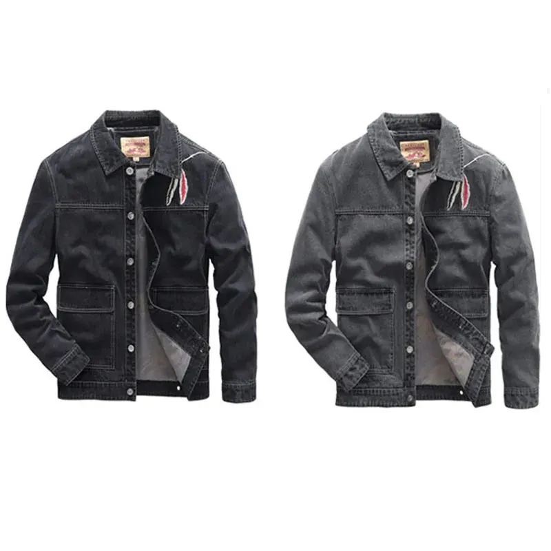 Wiaofellas  -  Denim Jacket Men Embroidery Motorcyle Coat Men's Fashion Streetwear Spring Autumn Male Cowboy Jackets Chaqueta Hombre MY252
