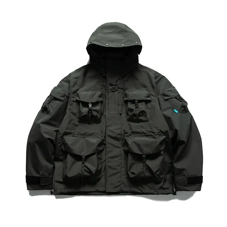 Wiaofellas  -  Outdoor Windbreaker Multi-Pocket Hooded Cargo Jackets Japanese Streetwear Waterproof Coat Harajuku Casual Tactical Men Clothing