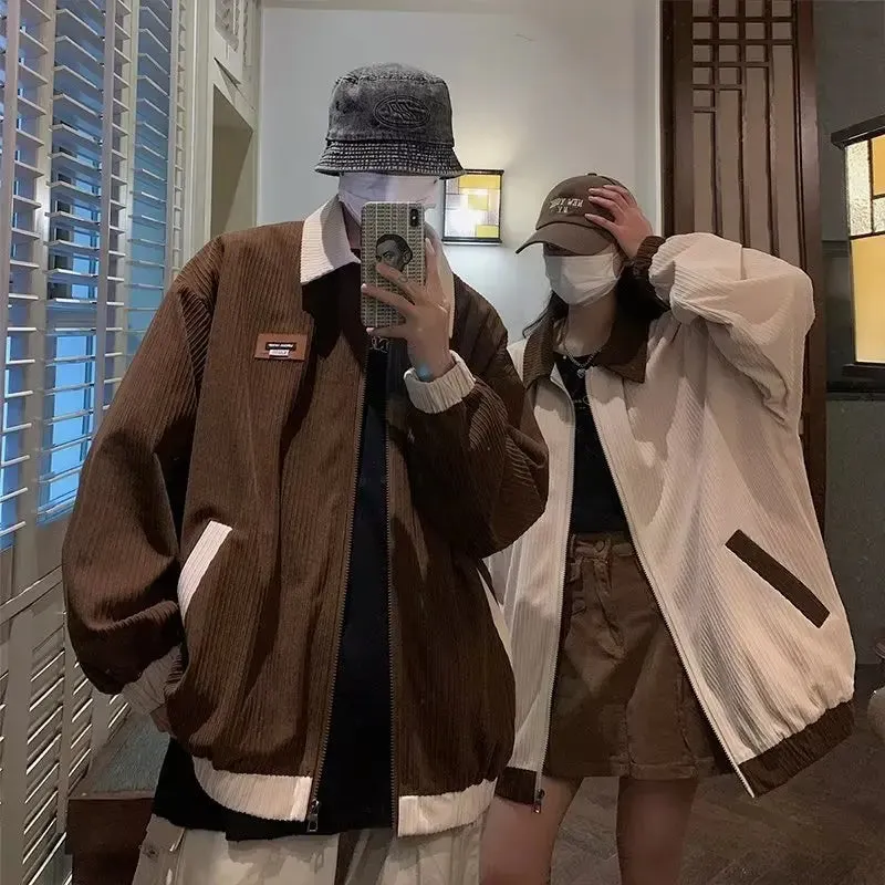 Wiaofellas  -  Spring Autumn Corduroy Women Baseball Bomber Jacket Unisex Men High Streetwear Couple Coat Casual Hip Hop Windbreaker Jacket