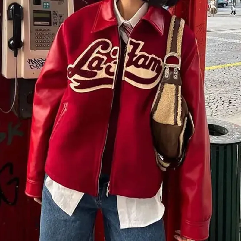 Wjczt 90s streetwear 2024 Spring and Autumn New Retro Lapel Letter Printed Coat Jacket Baseball Uniform Personalized Street