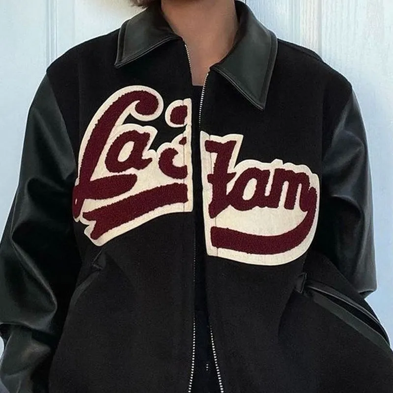 Wjczt 90s streetwear 2024 Spring and Autumn New Retro Lapel Letter Printed Coat Jacket Baseball Uniform Personalized Street