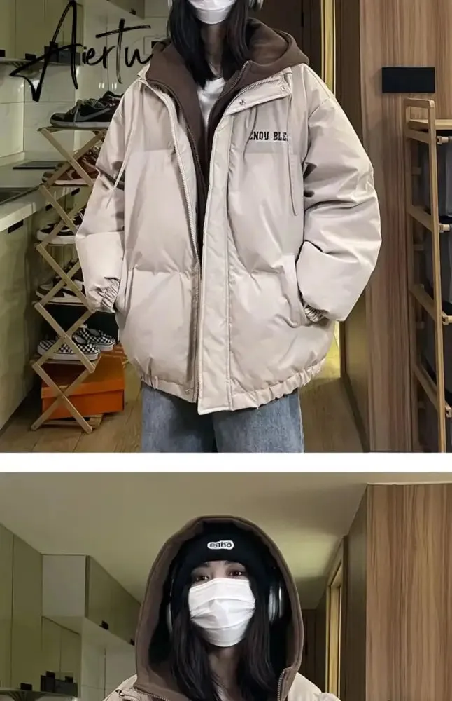 Women Black Down Jacket Coat Letter Fashion Hooded Streetwear Windproof Thicken Duck Down Feather Female Puffer Winter Outwear