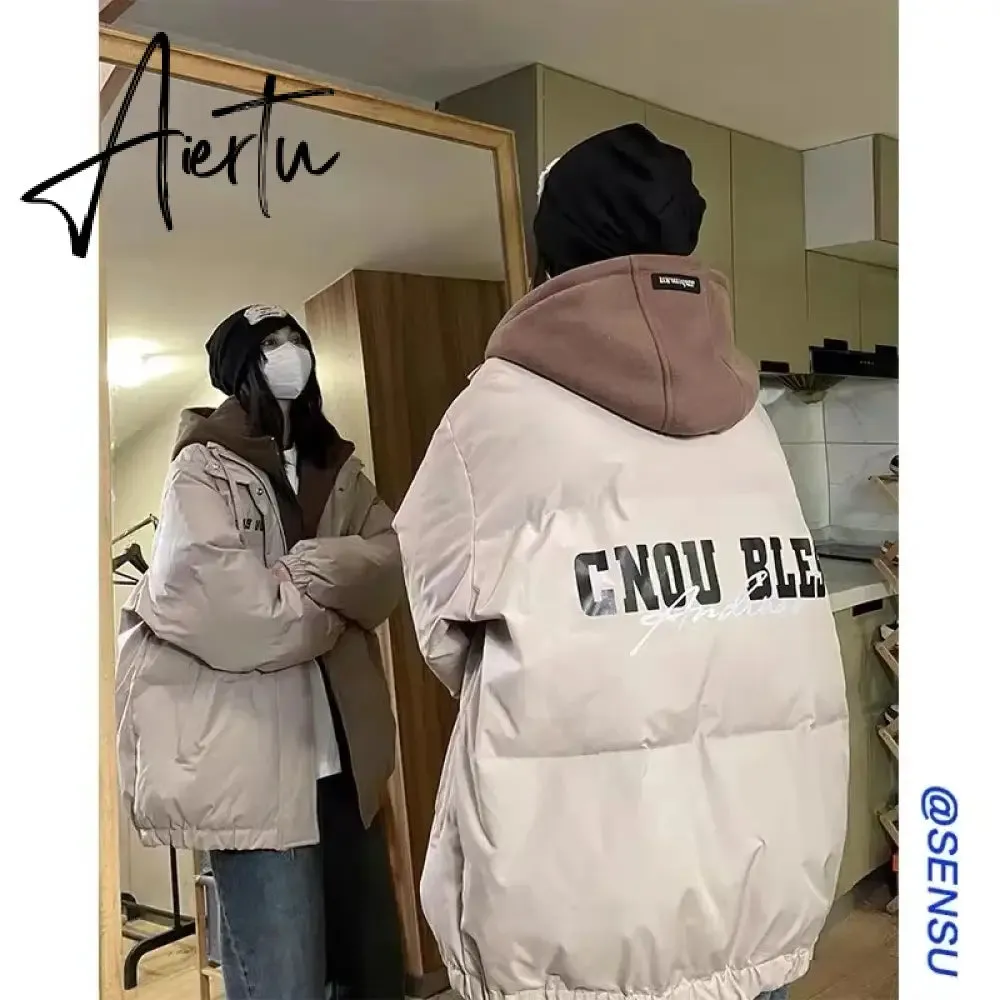 Women Black Down Jacket Coat Letter Fashion Hooded Streetwear Windproof Thicken Duck Down Feather Female Puffer Winter Outwear