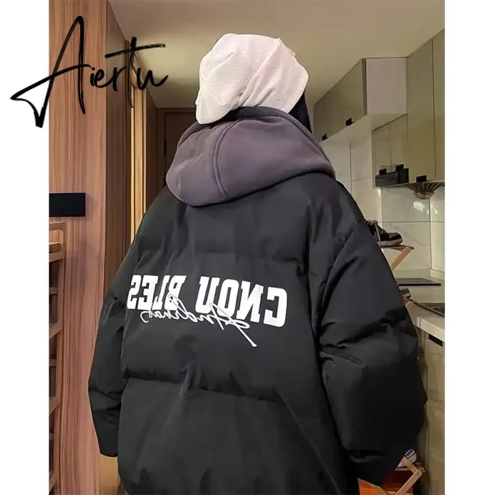 Women Black Down Jacket Coat Letter Fashion Hooded Streetwear Windproof Thicken Duck Down Feather Female Puffer Winter Outwear
