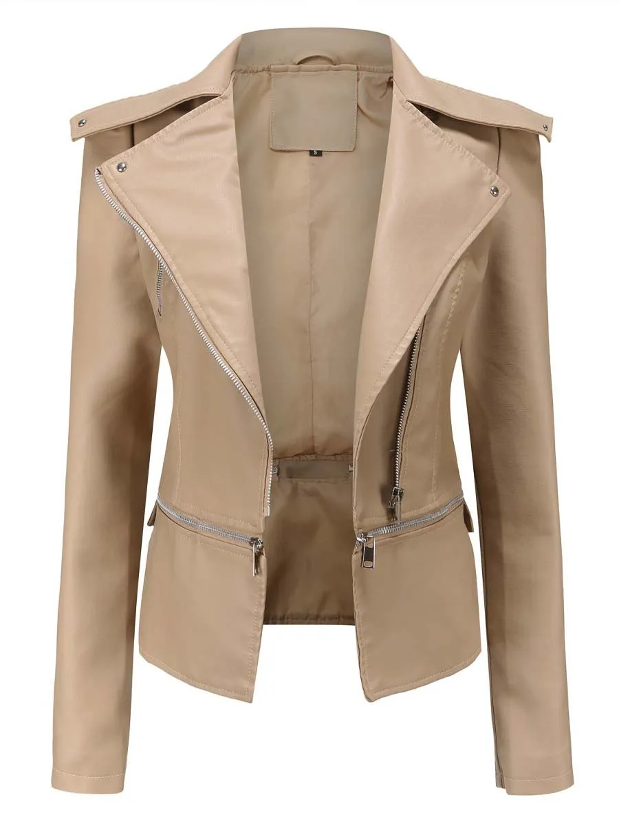 Women's Casual Leather Jacket With Detachable Hem