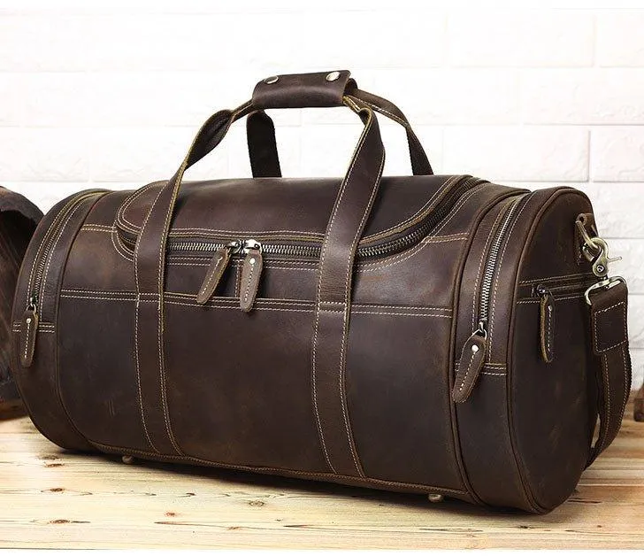 Woosir Brown Leather Barrel Bag