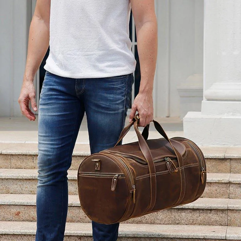 Woosir Brown Leather Barrel Bag