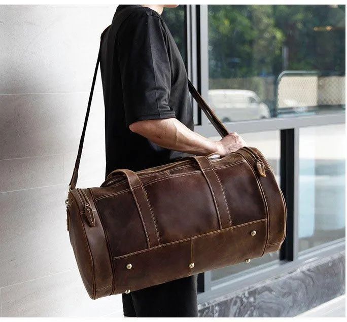 Woosir Brown Leather Barrel Bag