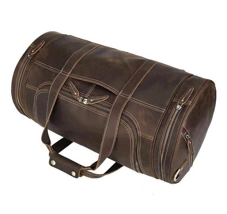 Woosir Brown Leather Barrel Bag