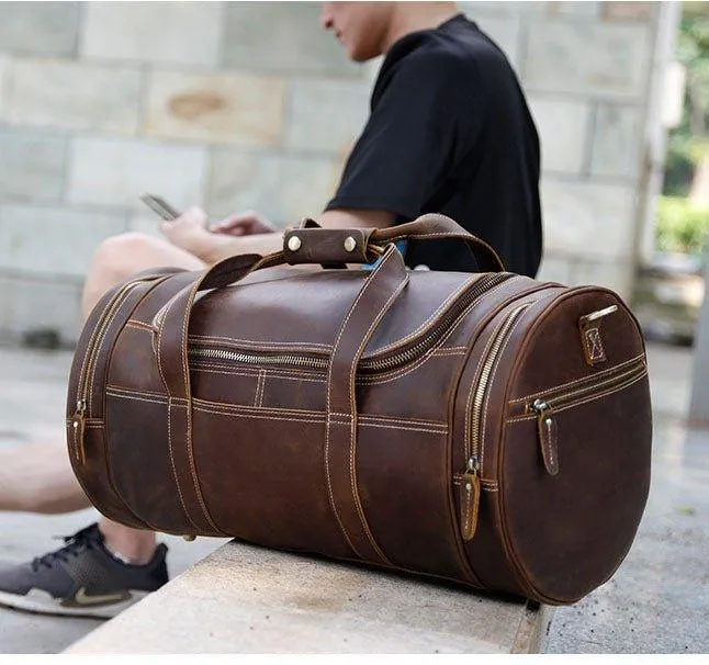 Woosir Brown Leather Barrel Bag