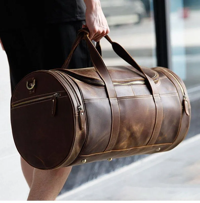 Woosir Brown Leather Barrel Bag