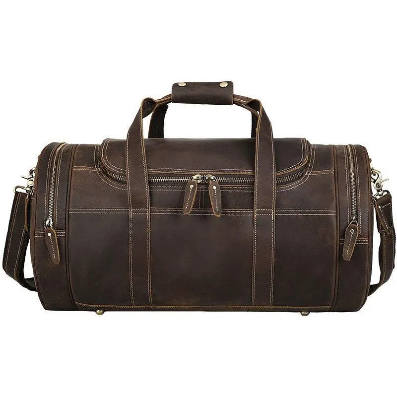 Woosir Brown Leather Barrel Bag