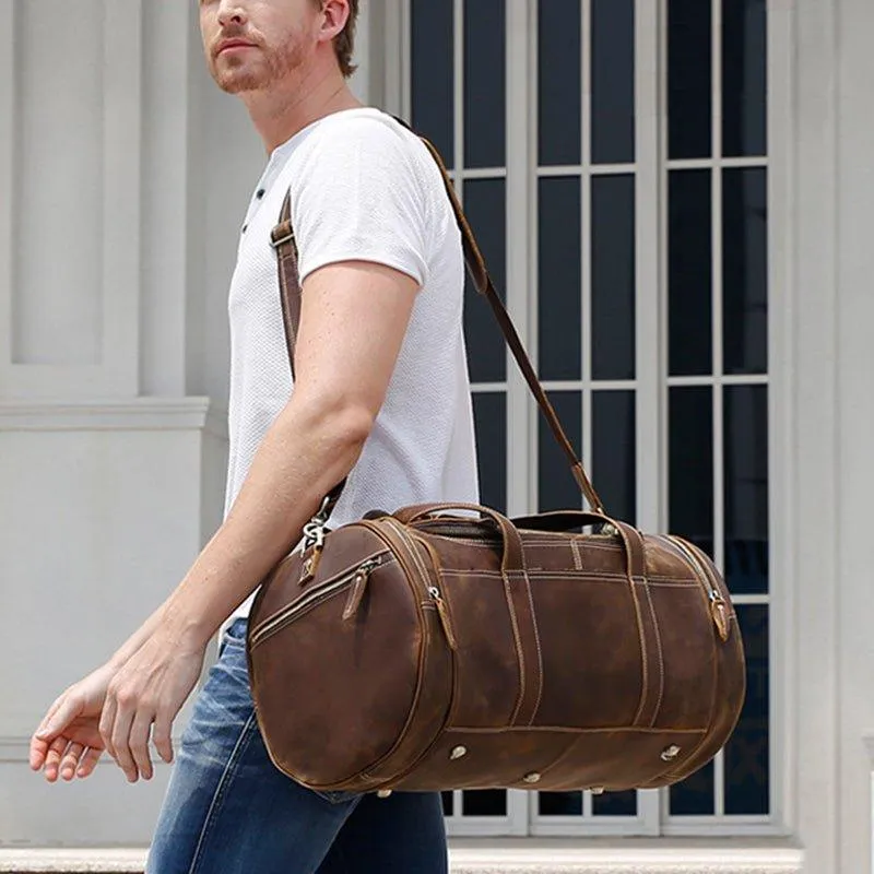 Woosir Brown Leather Barrel Bag